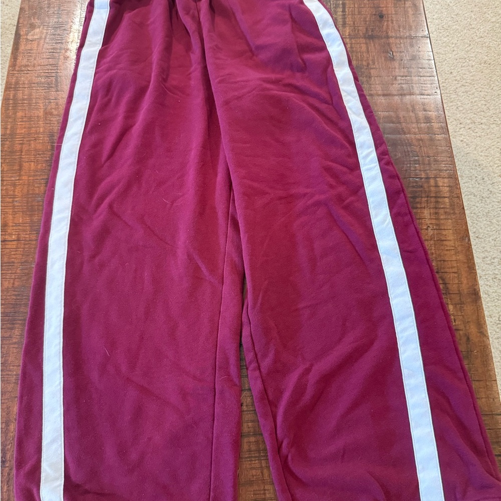 No Boundaries Burgundy Wide-Leg Pants with White Side Stripes